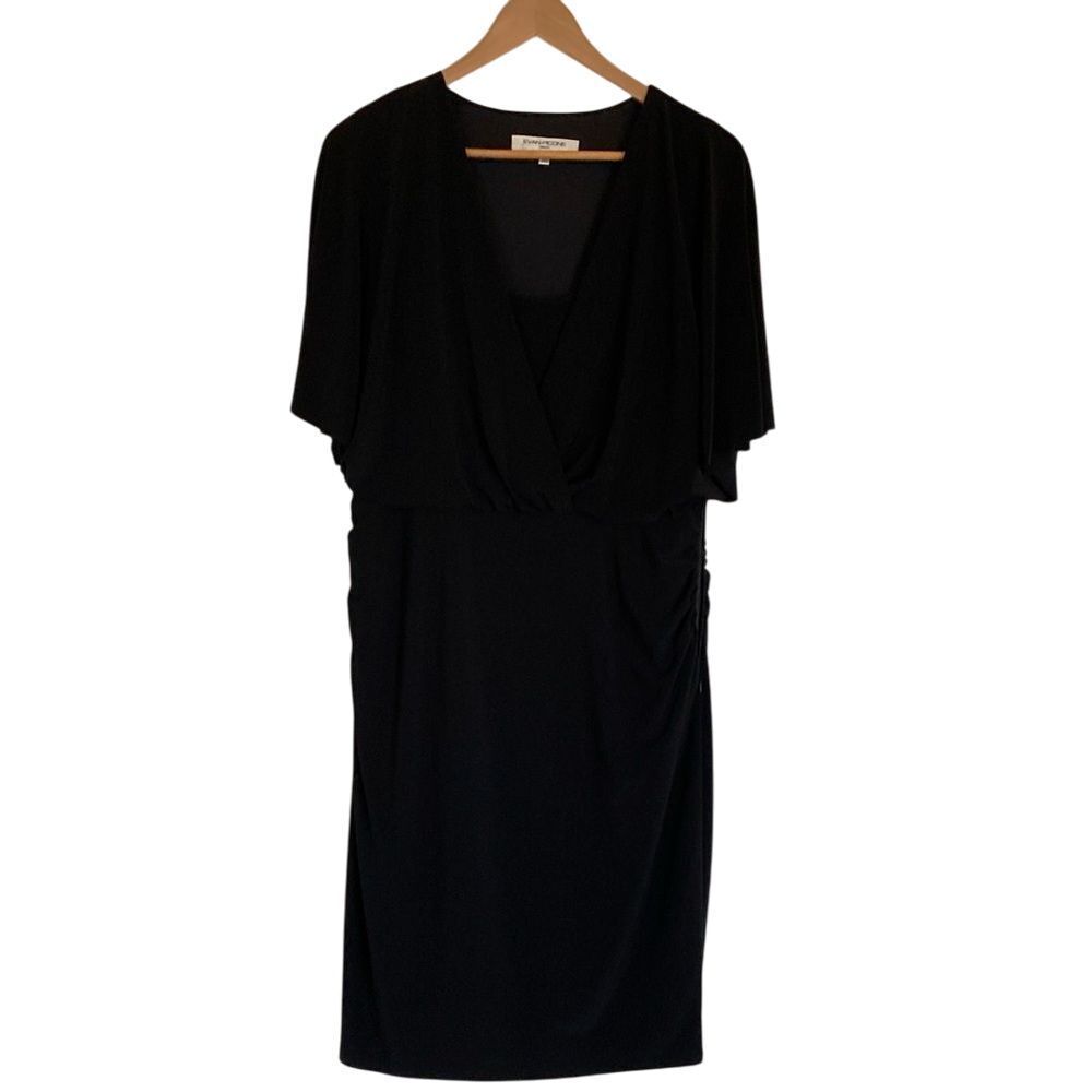 Evan Picone‎ Womens Flutter Sleeve Black Dress Size 14 Classic LBD Workwear